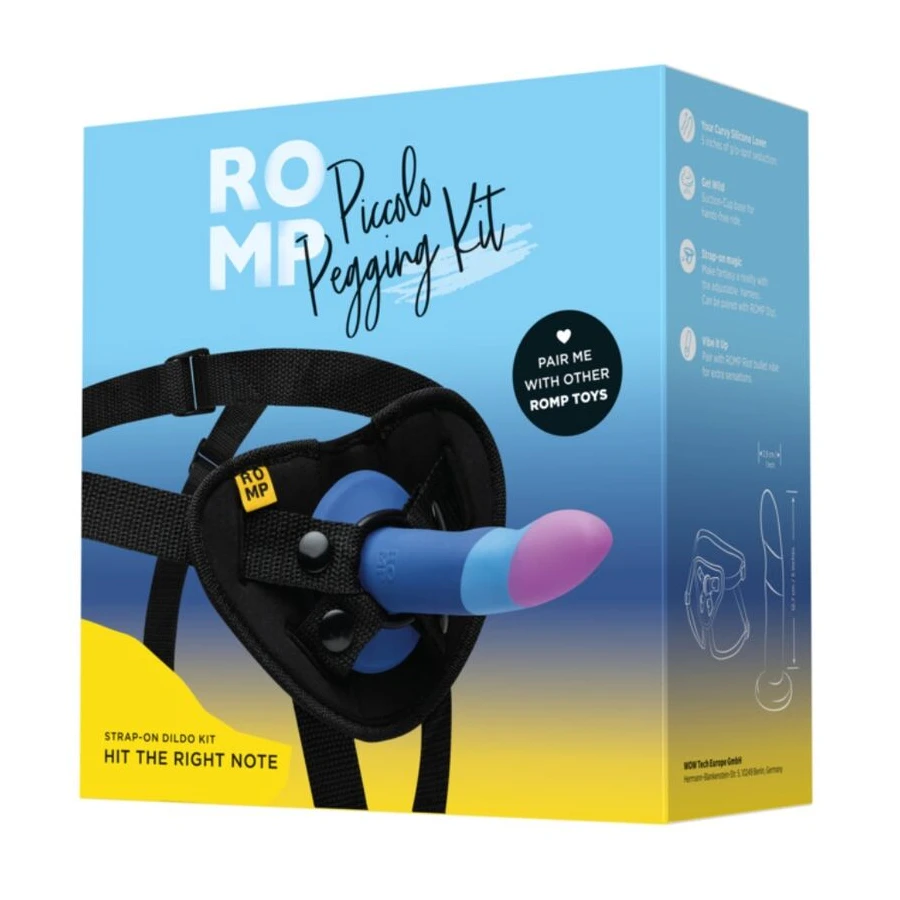 ROMP - PICCOLO HARNESS + SILICONE DILDO WITH TRICOLOR SUCTION CUP 14 CM